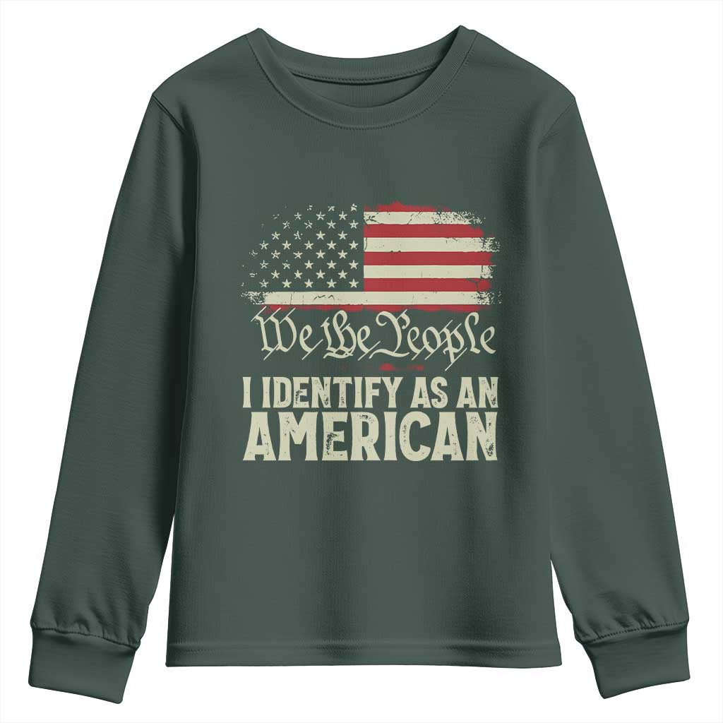 Funny I Identify As An American Youth Sweatshirt 4th Of July American Flag TS11 Dark Forest Green Print Your Wear