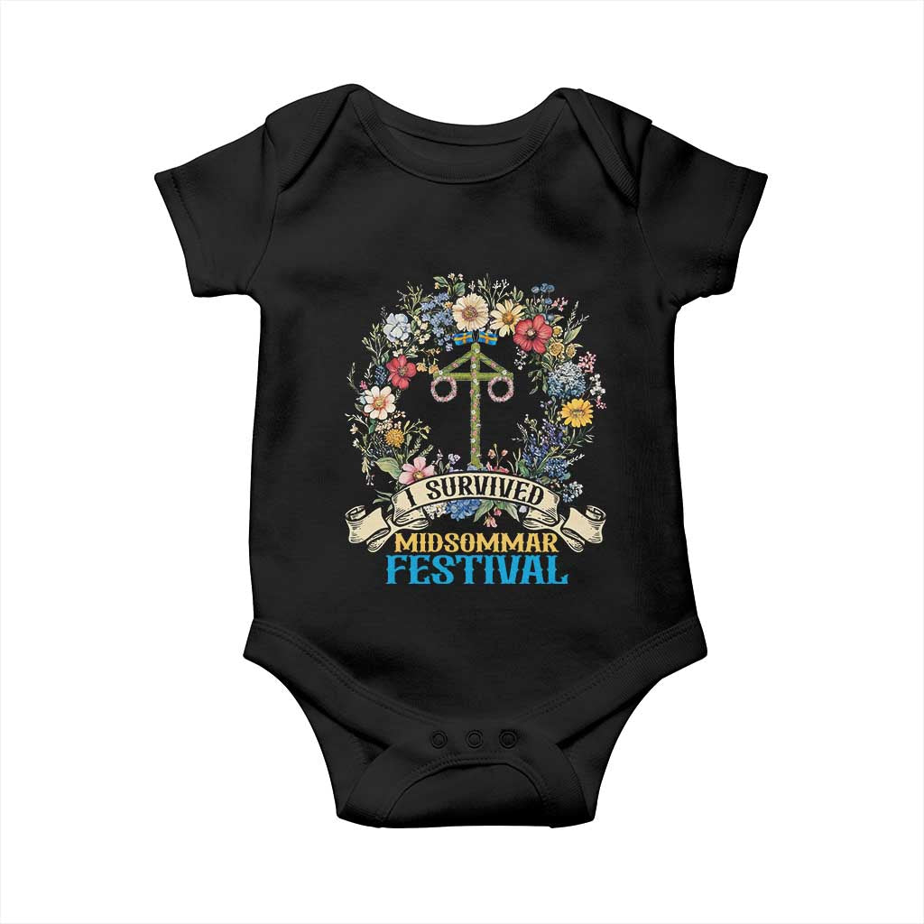 Funny I Survived Midsommar Festival Baby Onesie Sweden Summer Festival Maypole TS11 Black Print Your Wear