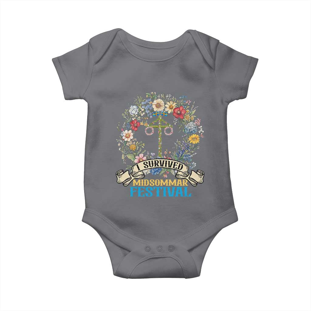 Funny I Survived Midsommar Festival Baby Onesie Sweden Summer Festival Maypole TS11 Charcoal Print Your Wear
