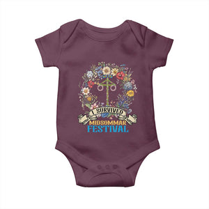 Funny I Survived Midsommar Festival Baby Onesie Sweden Summer Festival Maypole TS11 Maroon Print Your Wear