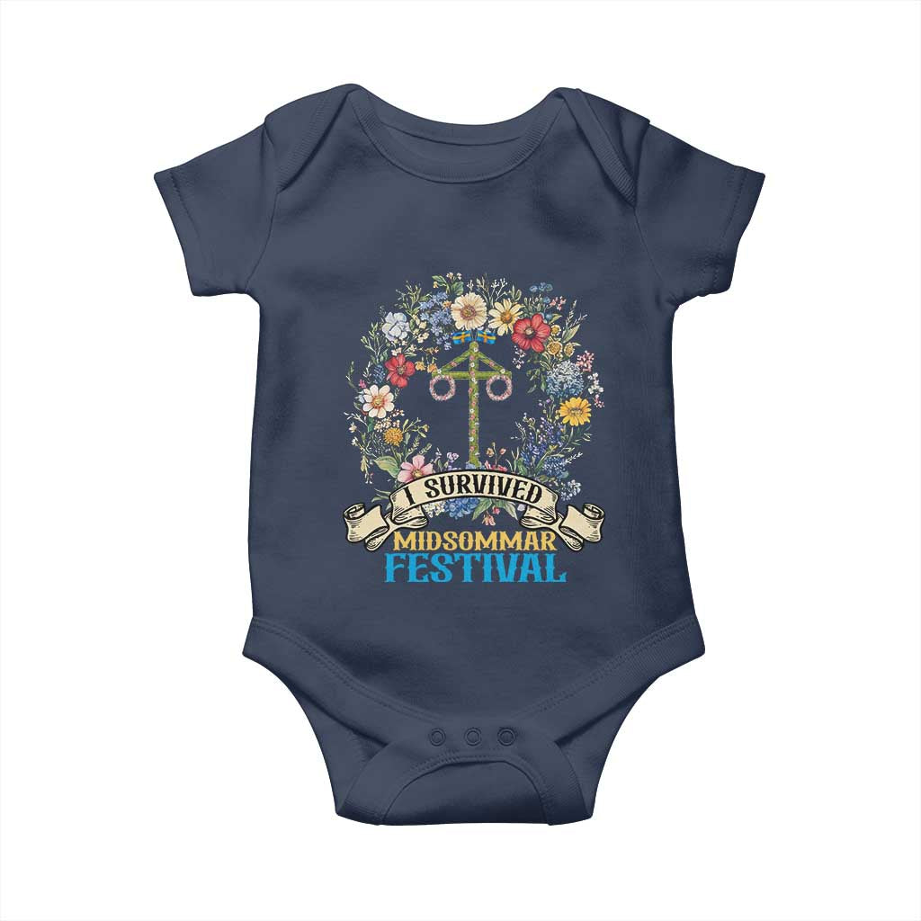 Funny I Survived Midsommar Festival Baby Onesie Sweden Summer Festival Maypole TS11 Navy Print Your Wear