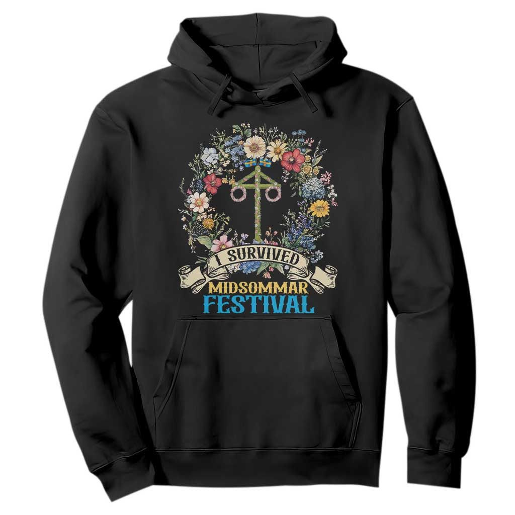 Funny I Survived Midsommar Festival Hoodie Sweden Summer Festival Maypole TS11 Black Print Your Wear