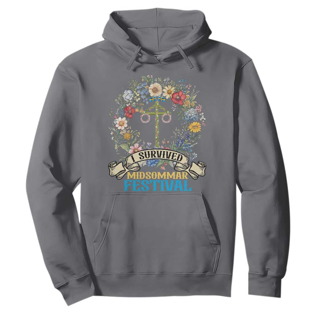 Funny I Survived Midsommar Festival Hoodie Sweden Summer Festival Maypole TS11 Charcoal Print Your Wear