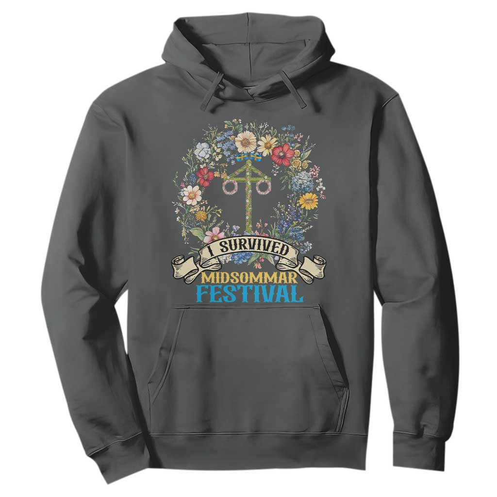 Funny I Survived Midsommar Festival Hoodie Sweden Summer Festival Maypole TS11 Dark Heather Print Your Wear