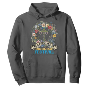 Funny I Survived Midsommar Festival Hoodie Sweden Summer Festival Maypole TS11 Dark Heather Print Your Wear