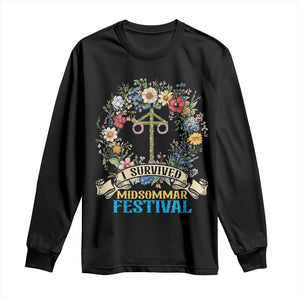Funny I Survived Midsommar Festival Long Sleeve Shirt Sweden Summer Festival Maypole TS11 Black Print Your Wear