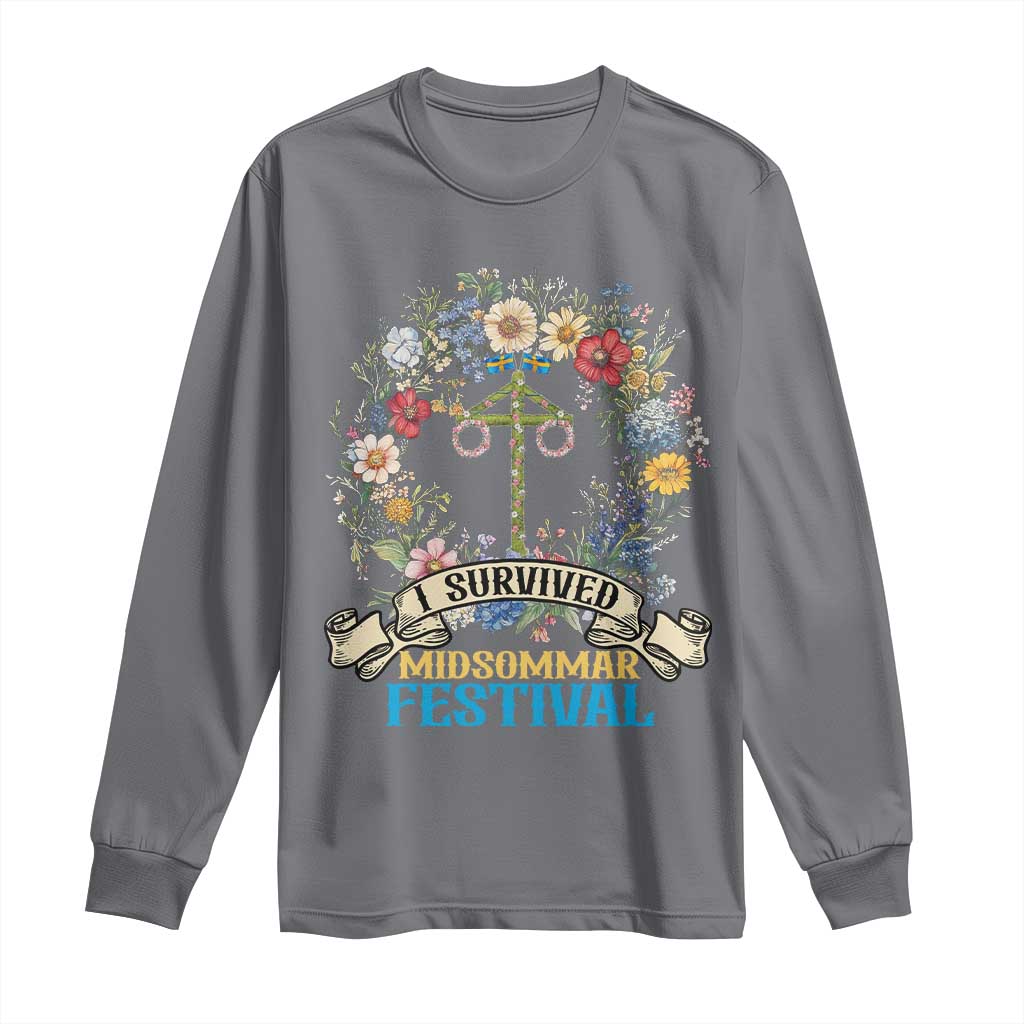 Funny I Survived Midsommar Festival Long Sleeve Shirt Sweden Summer Festival Maypole TS11 Charcoal Print Your Wear