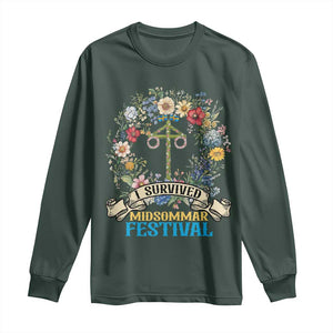Funny I Survived Midsommar Festival Long Sleeve Shirt Sweden Summer Festival Maypole TS11 Dark Forest Green Print Your Wear