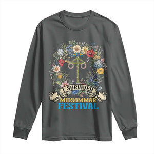 Funny I Survived Midsommar Festival Long Sleeve Shirt Sweden Summer Festival Maypole TS11 Dark Heather Print Your Wear