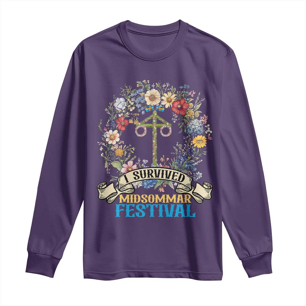 Funny I Survived Midsommar Festival Long Sleeve Shirt Sweden Summer Festival Maypole TS11 Purple Print Your Wear