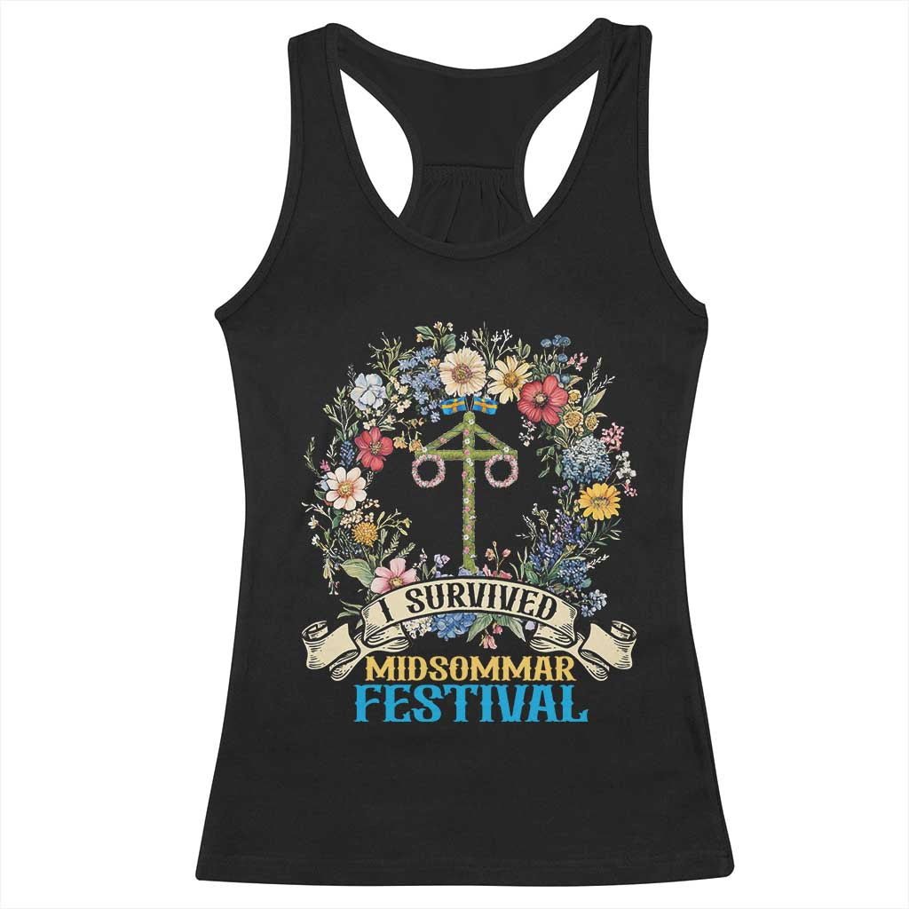 Funny I Survived Midsommar Festival Racerback Tank Top Sweden Summer Festival Maypole TS11 Black Print Your Wear