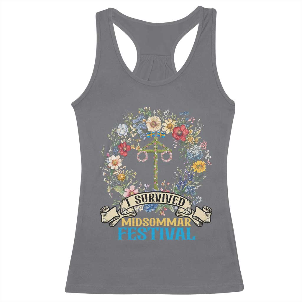 Funny I Survived Midsommar Festival Racerback Tank Top Sweden Summer Festival Maypole TS11 Charcoal Print Your Wear
