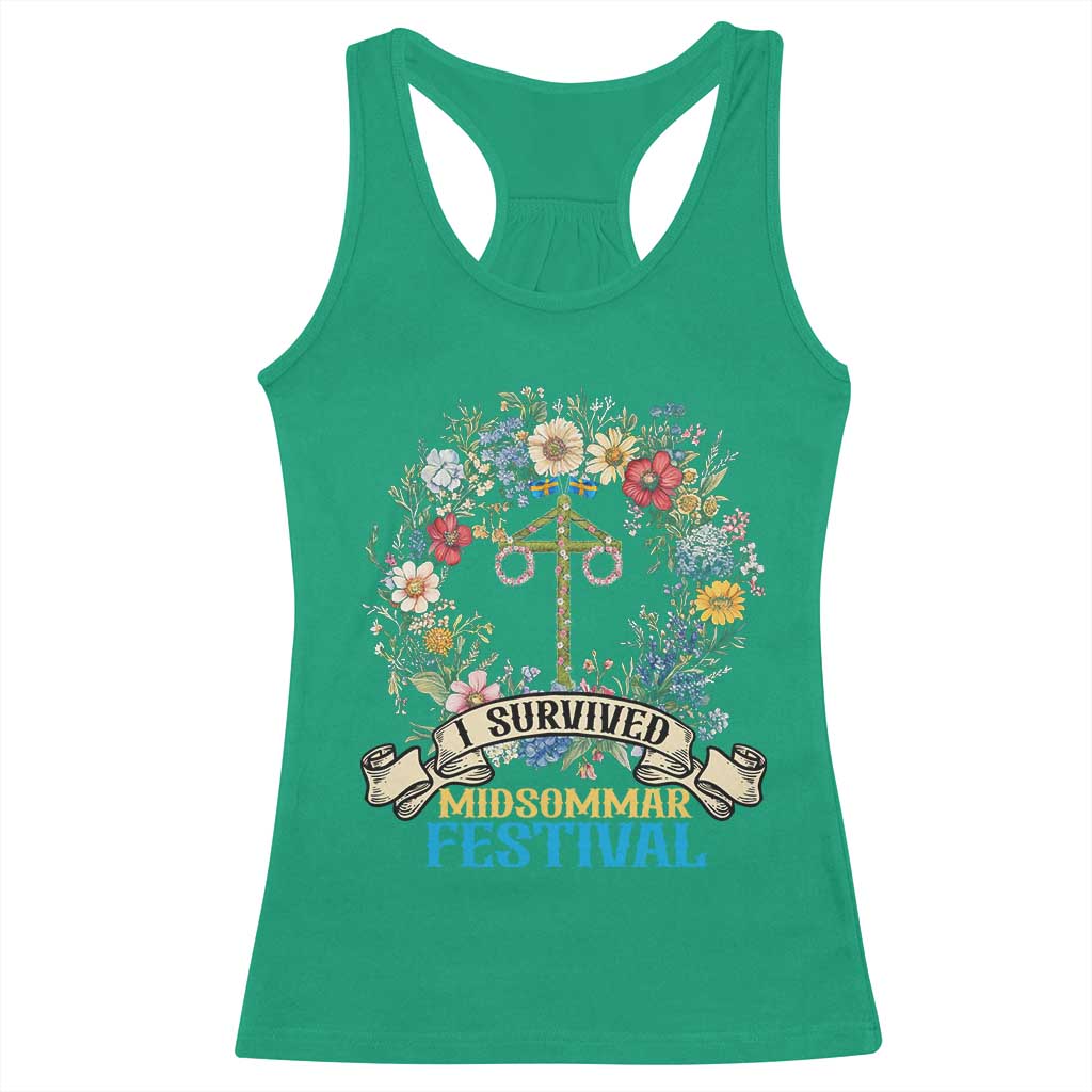 Funny I Survived Midsommar Festival Racerback Tank Top Sweden Summer Festival Maypole TS11 Irish Green Print Your Wear
