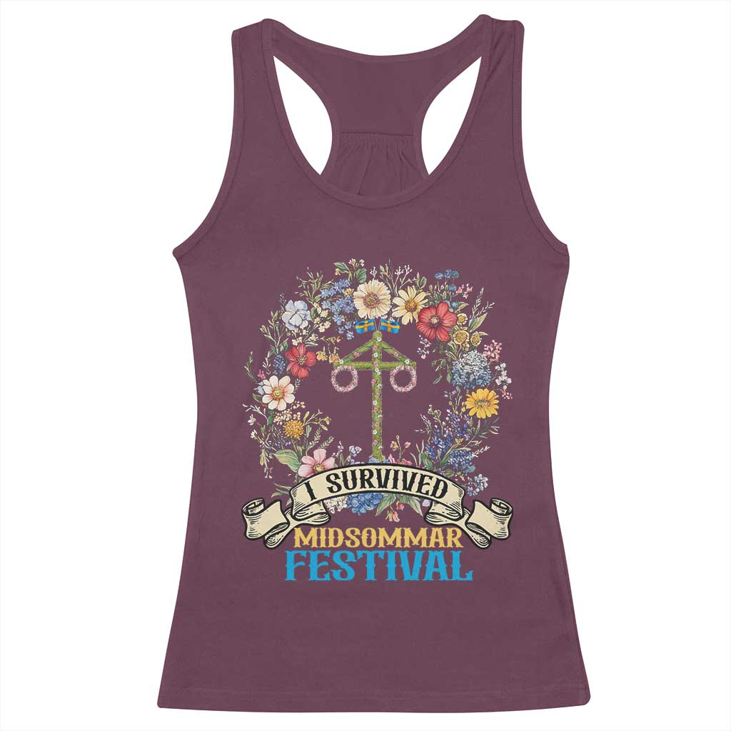 Funny I Survived Midsommar Festival Racerback Tank Top Sweden Summer Festival Maypole TS11 Maroon Print Your Wear