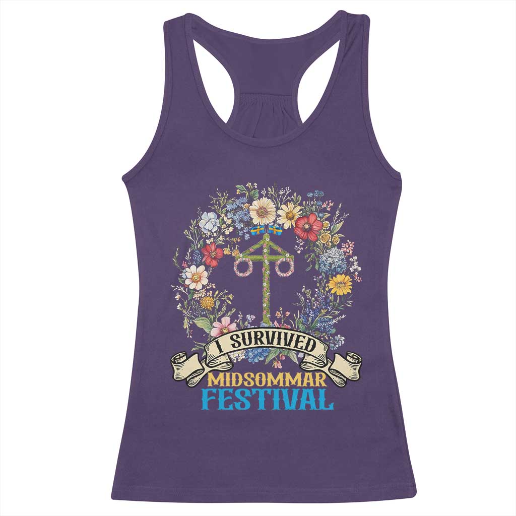 Funny I Survived Midsommar Festival Racerback Tank Top Sweden Summer Festival Maypole TS11 Purple Print Your Wear