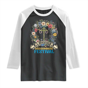 Funny I Survived Midsommar Festival Raglan Shirt Sweden Summer Festival Maypole TS11 Black White Print Your Wear