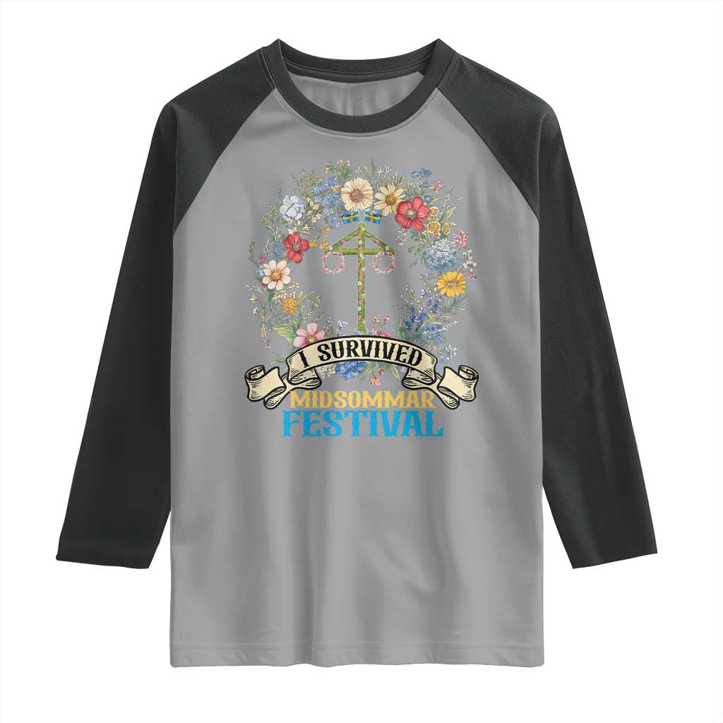 Funny I Survived Midsommar Festival Raglan Shirt Sweden Summer Festival Maypole TS11 Sport Gray Black Print Your Wear