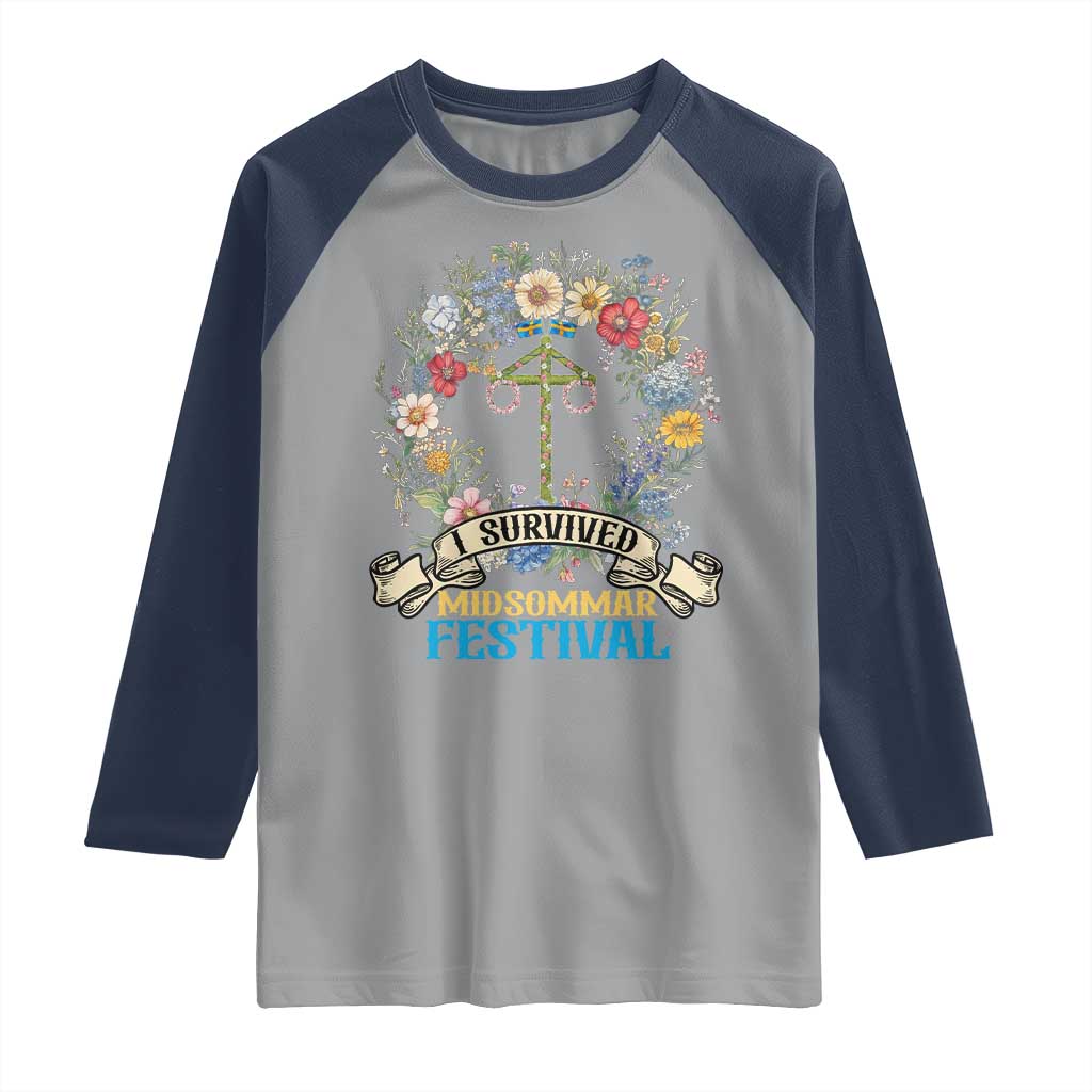 Funny I Survived Midsommar Festival Raglan Shirt Sweden Summer Festival Maypole TS11 Sport Gray Navy Print Your Wear