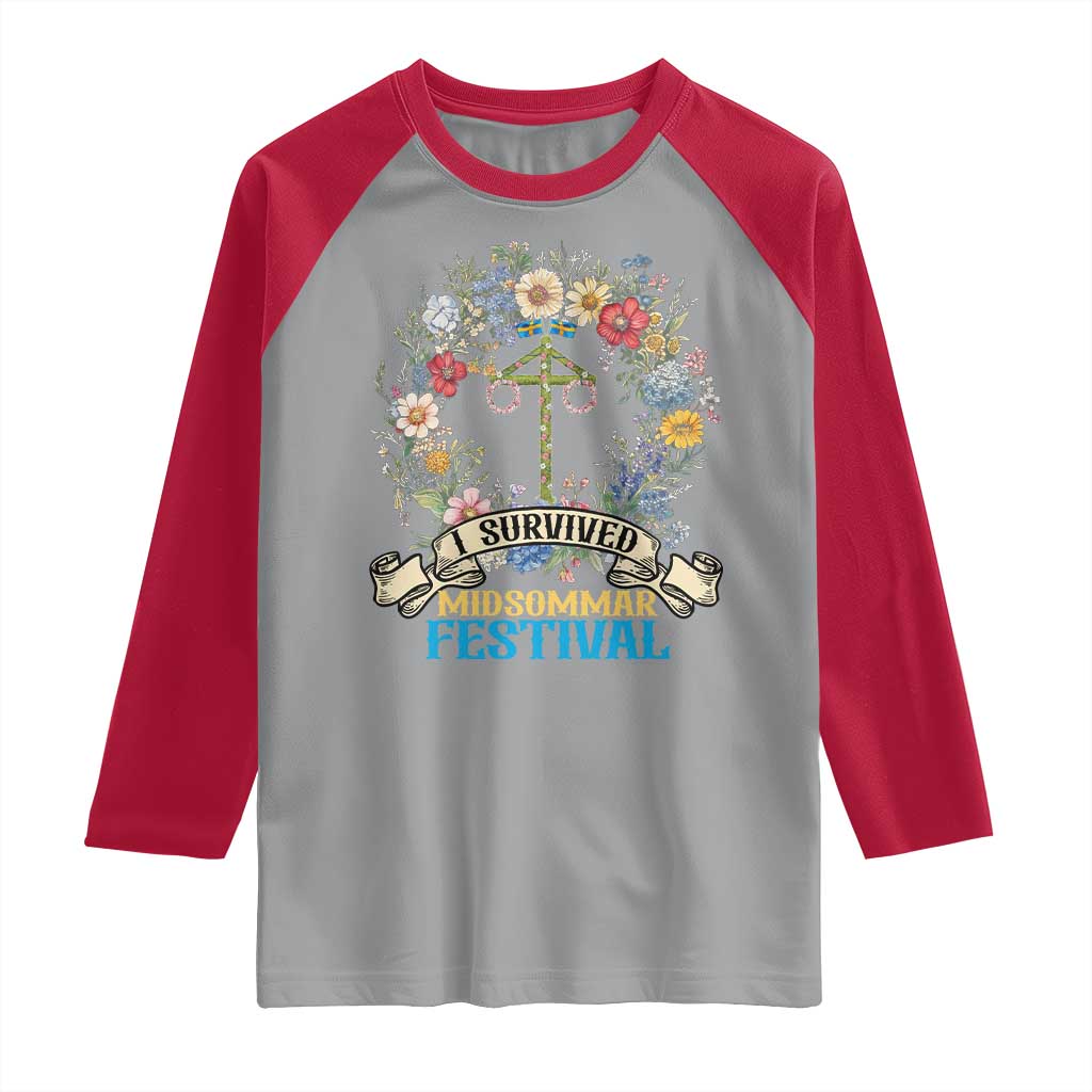 Funny I Survived Midsommar Festival Raglan Shirt Sweden Summer Festival Maypole TS11 Sport Gray Red Print Your Wear