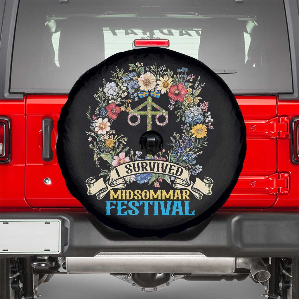 Funny I Survived Midsommar Festival Spare Tire Cover Sweden Summer Festival Maypole TS11 Black Print Your Wear