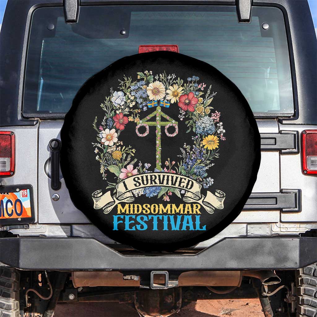 Funny I Survived Midsommar Festival Spare Tire Cover Sweden Summer Festival Maypole TS11 No hole Black Print Your Wear