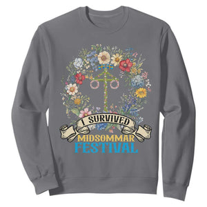 Funny I Survived Midsommar Festival Sweatshirt Sweden Summer Festival Maypole TS11 Charcoal Print Your Wear