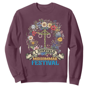 Funny I Survived Midsommar Festival Sweatshirt Sweden Summer Festival Maypole TS11 Maroon Print Your Wear
