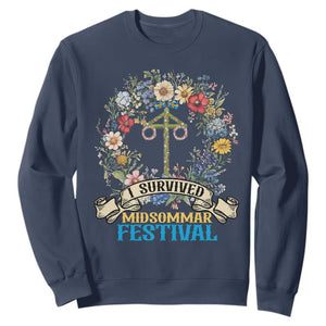 Funny I Survived Midsommar Festival Sweatshirt Sweden Summer Festival Maypole TS11 Navy Print Your Wear