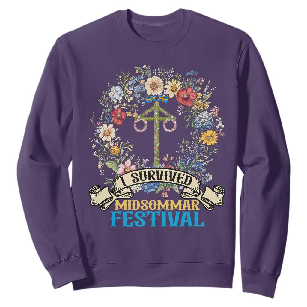 Funny I Survived Midsommar Festival Sweatshirt Sweden Summer Festival Maypole TS11 Purple Print Your Wear