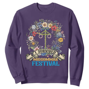 Funny I Survived Midsommar Festival Sweatshirt Sweden Summer Festival Maypole TS11 Purple Print Your Wear