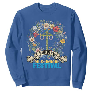 Funny I Survived Midsommar Festival Sweatshirt Sweden Summer Festival Maypole TS11 Royal Blue Print Your Wear
