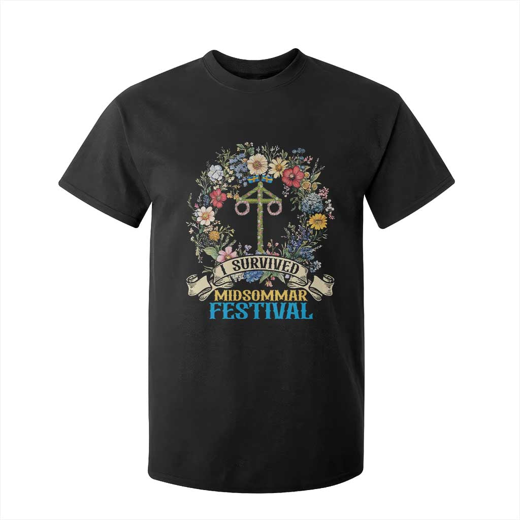 Funny I Survived Midsommar Festival T Shirt For Kid Sweden Summer Festival Maypole TS11 Black Print Your Wear