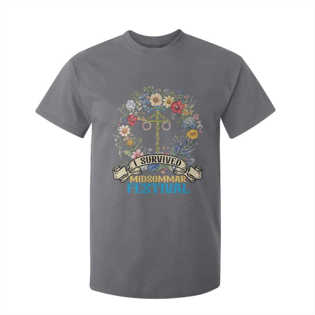 Funny I Survived Midsommar Festival T Shirt For Kid Sweden Summer Festival Maypole TS11 Charcoal Print Your Wear