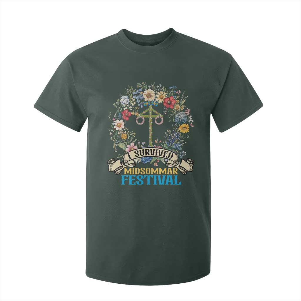 Funny I Survived Midsommar Festival T Shirt For Kid Sweden Summer Festival Maypole TS11 Dark Forest Green Print Your Wear
