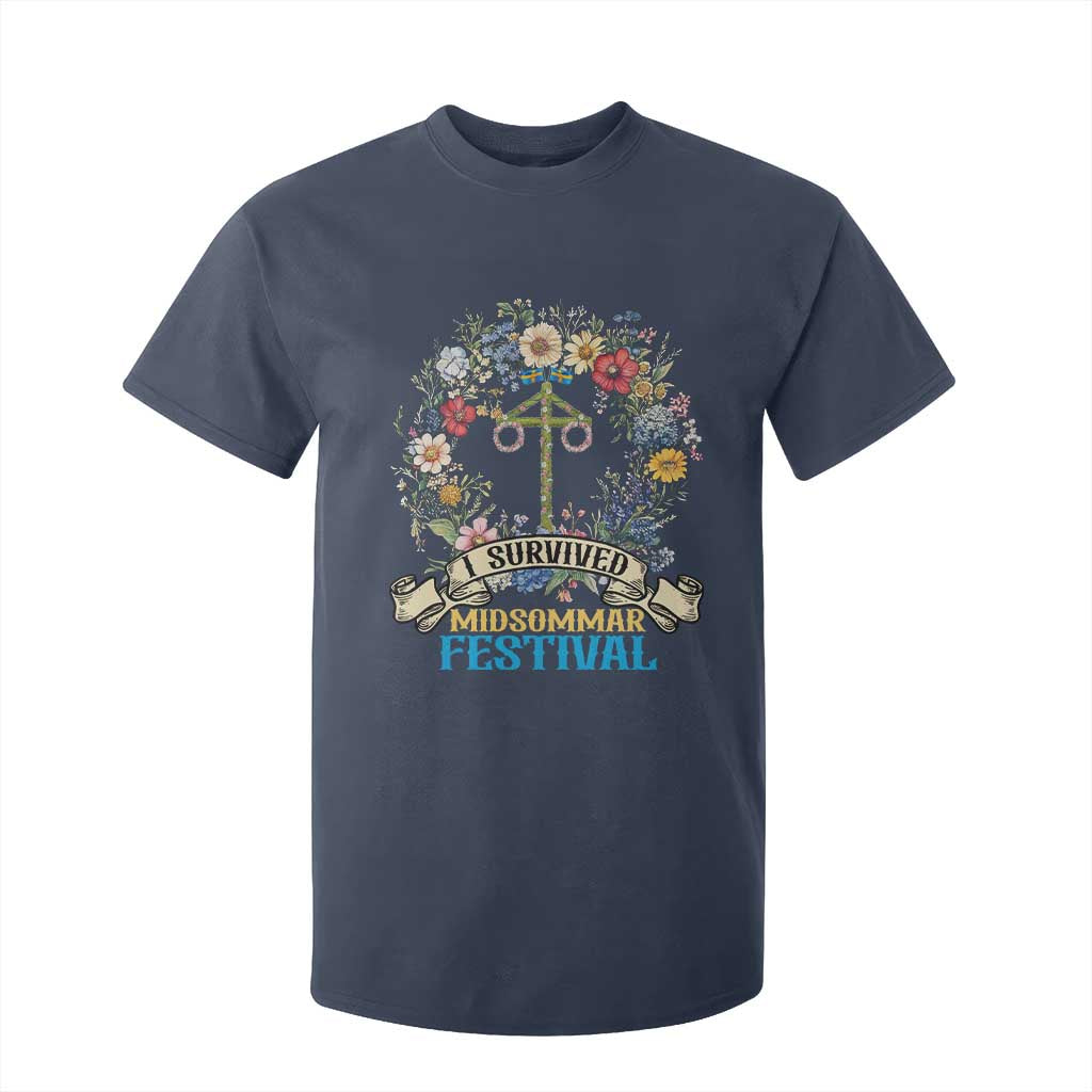 Funny I Survived Midsommar Festival T Shirt For Kid Sweden Summer Festival Maypole TS11 Navy Print Your Wear