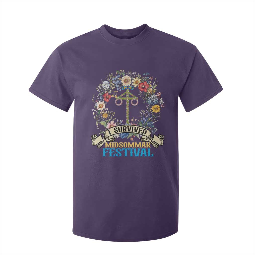 Funny I Survived Midsommar Festival T Shirt For Kid Sweden Summer Festival Maypole TS11 Purple Print Your Wear