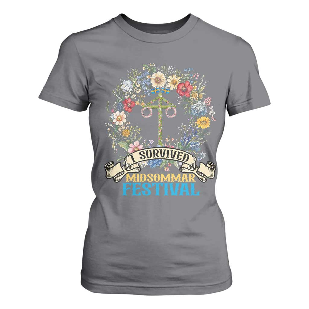 Funny I Survived Midsommar Festival T Shirt For Women Sweden Summer Festival Maypole TS11 Charcoal Print Your Wear