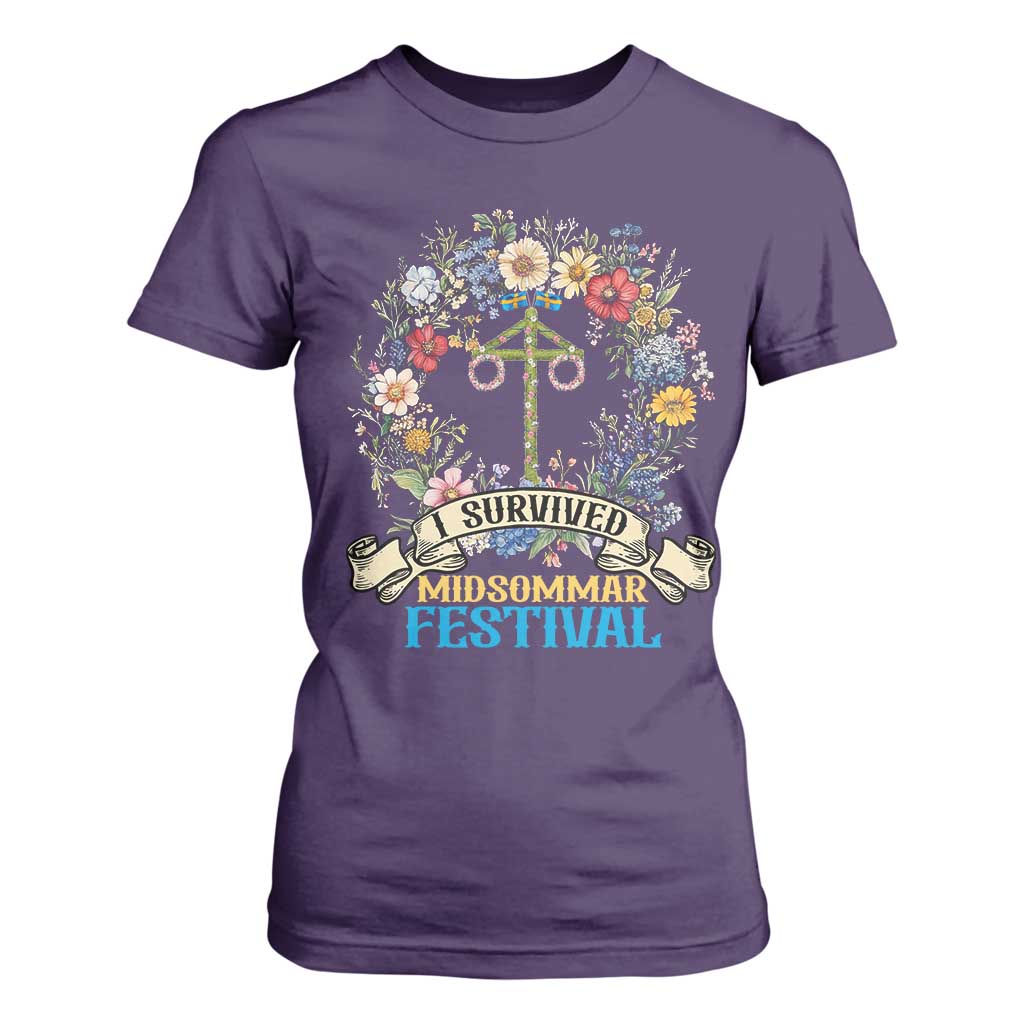 Funny I Survived Midsommar Festival T Shirt For Women Sweden Summer Festival Maypole TS11 Purple Print Your Wear