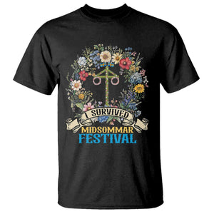 Funny I Survived Midsommar Festival T Shirt Sweden Summer Festival Maypole TS11 Black Print Your Wear