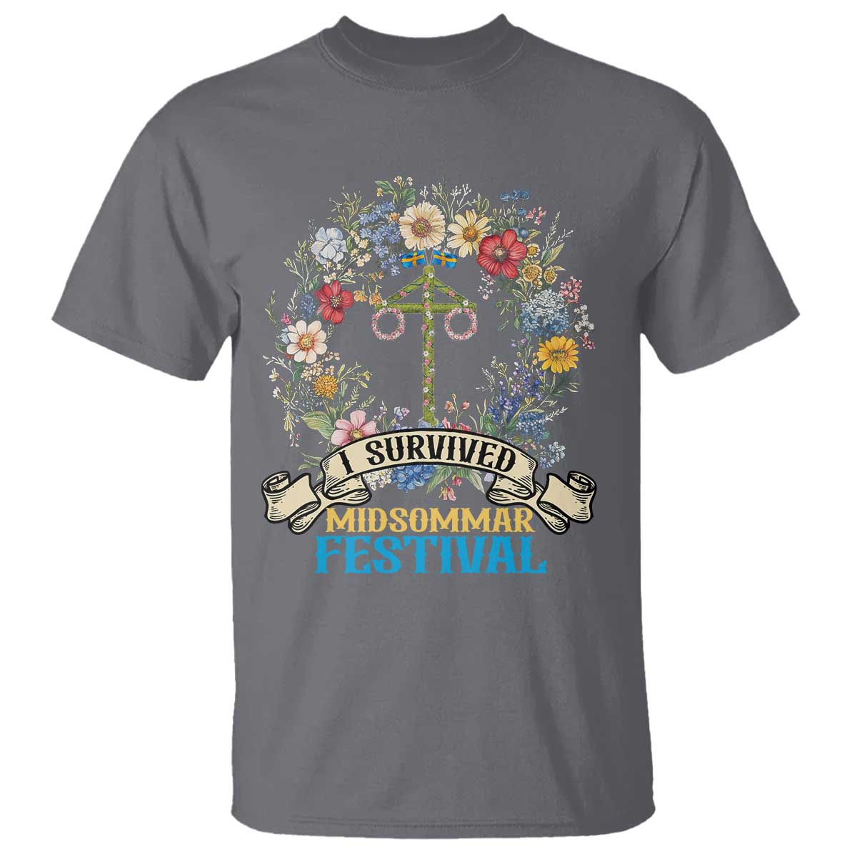 Funny I Survived Midsommar Festival T Shirt Sweden Summer Festival Maypole TS11 Charcoal Print Your Wear