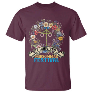 Funny I Survived Midsommar Festival T Shirt Sweden Summer Festival Maypole TS11 Maroon Print Your Wear