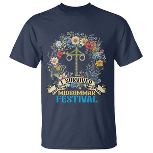 Funny I Survived Midsommar Festival T Shirt Sweden Summer Festival Maypole TS11 Navy Print Your Wear