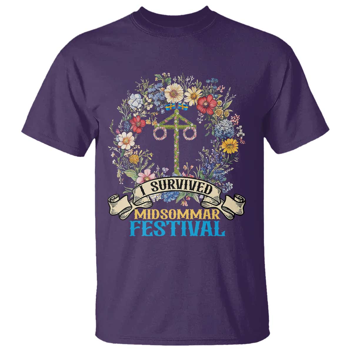 Funny I Survived Midsommar Festival T Shirt Sweden Summer Festival Maypole TS11 Purple Print Your Wear