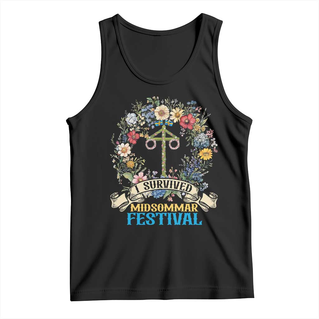 Funny I Survived Midsommar Festival Tank Top Sweden Summer Festival Maypole TS11 Black Print Your Wear