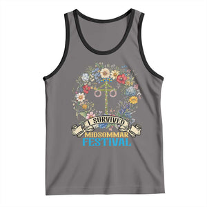 Funny I Survived Midsommar Festival Tank Top Sweden Summer Festival Maypole TS11 Deep Heather Black Print Your Wear