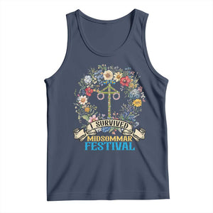 Funny I Survived Midsommar Festival Tank Top Sweden Summer Festival Maypole TS11 Navy Print Your Wear