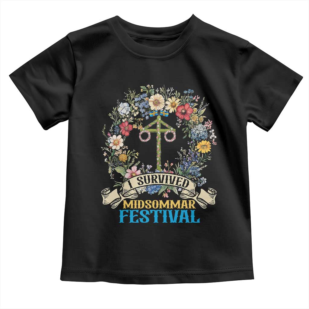 Funny I Survived Midsommar Festival Toddler T Shirt Sweden Summer Festival Maypole TS11 Black Print Your Wear