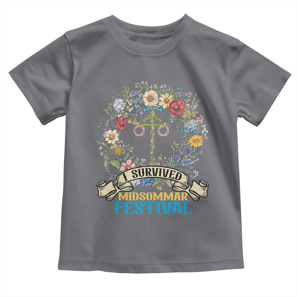 Funny I Survived Midsommar Festival Toddler T Shirt Sweden Summer Festival Maypole TS11 Charcoal Print Your Wear