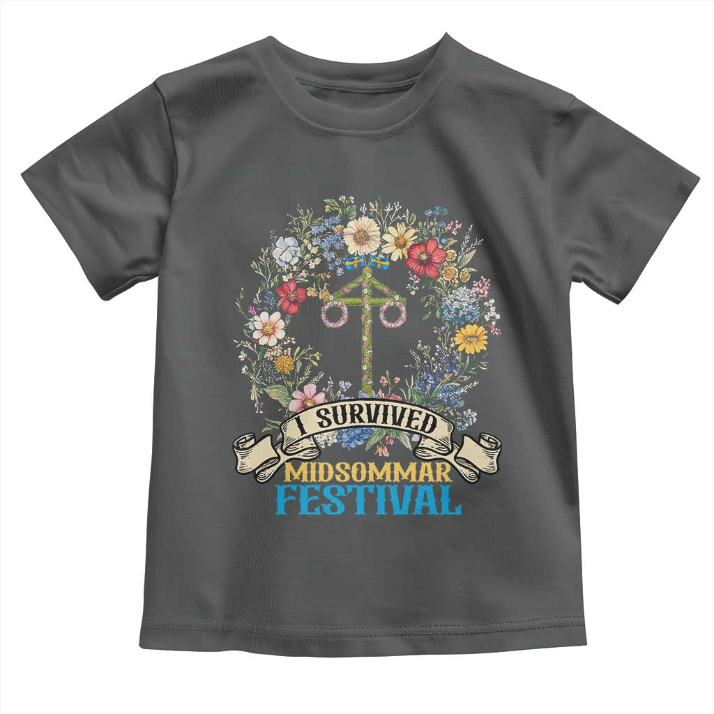 Funny I Survived Midsommar Festival Toddler T Shirt Sweden Summer Festival Maypole TS11 Dark Heather Print Your Wear