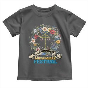 Funny I Survived Midsommar Festival Toddler T Shirt Sweden Summer Festival Maypole TS11 Dark Heather Print Your Wear